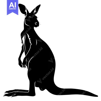 Popular premium asset: Black and White Silhouette of a Standing Kangaroo