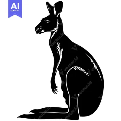 Aset desain premium: Black and White Silhouette of a Sitting Kangaroo