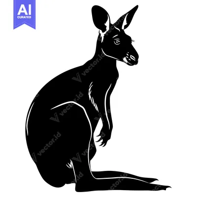 Black and White Silhouette of a Sitting Kangaroo