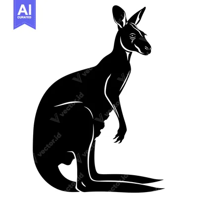 Aset premium populer: Black and White Silhouette of a Kangaroo Standing