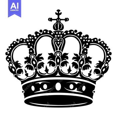 Black and White Illustration of a Royal Crown with Ornate Detail