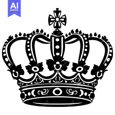 Aset desain premium: Black and White Illustration of a Royal Crown with a Cross Top