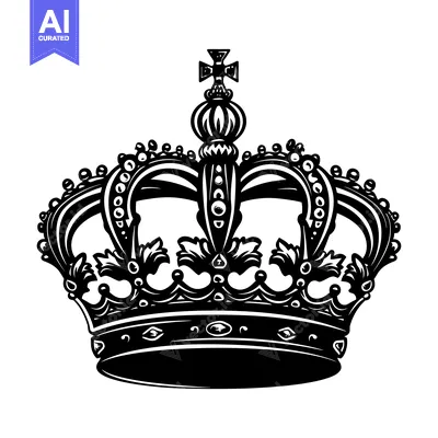 Popular premium asset: Black and White Illustration of an Ornate Crown with a Cross on Top