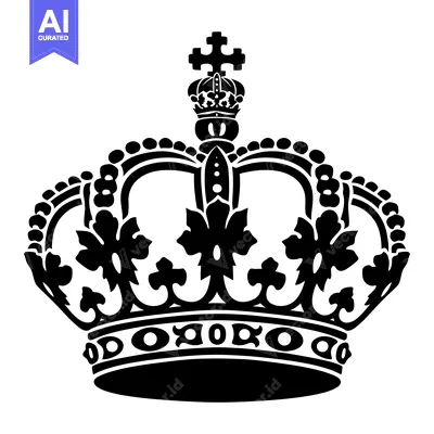 Black and White Illustration of a Royal Crown with Floral Design