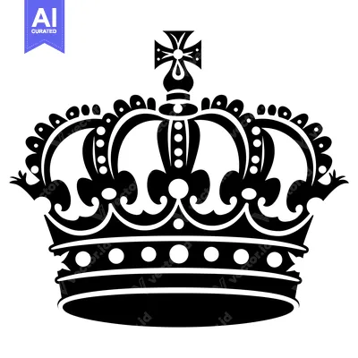 Premium design asset: Black and White Illustration of a Crown with a Cross on Top