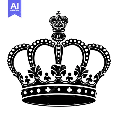 Premium design asset: Black and White Illustration of a Detailed Ornate Crown