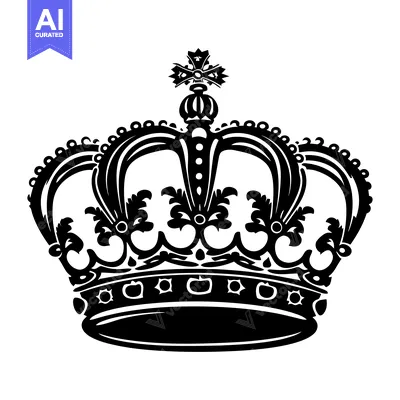 Premium design asset: Ornate Black and White Crown with a Cross on Top