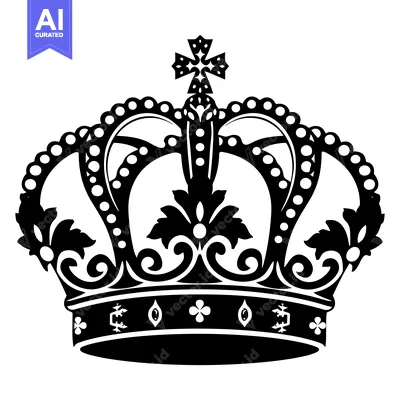 Premium design asset: Black and white illustration of a royal crown with a cross