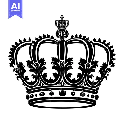 Premium design asset: Black and White Ornate Crown Illustration