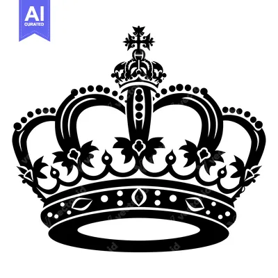 Aset desain premium: Black and white silhouette of a royal crown with a cross on top