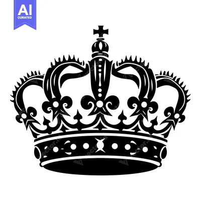 Premium design asset: Black and White Illustration of an Ornate Crown with a Cross on Top