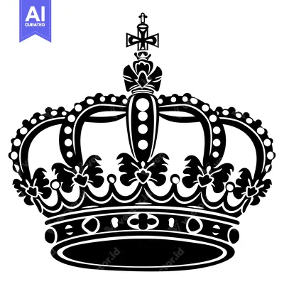 Popular premium asset: Black and White Illustration of an Ornate Crown with a Cross on Top