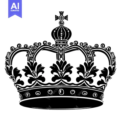 Black and White Illustration of a Royal Crown with Ornate Detail
