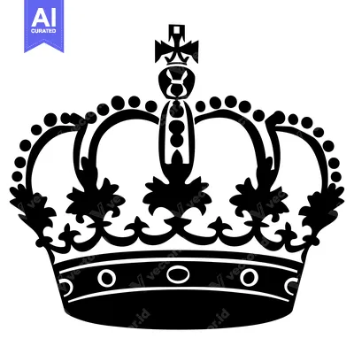 Premium design asset: Black and White Illustration of a Royal Crown with Ornate Detail