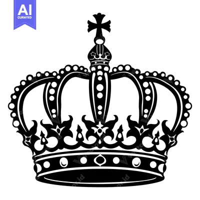 Aset desain premium: Black and white silhouette of an ornate crown with a cross on top