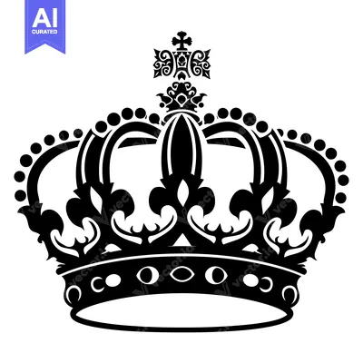 A Black and White Illustration of a Royal Crown with a Cross on Top
