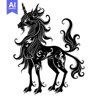 Aset premium populer: Ornate Black and White Silhouette of a Mythical Unicorn