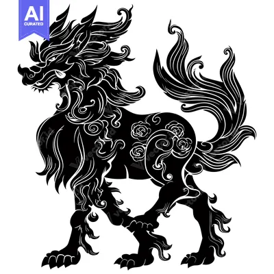 Aset premium populer: Ornamental Black and White Silhouette of a Mythical Creature