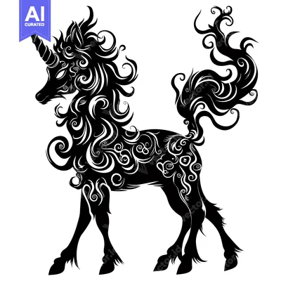 Aset premium populer: Ornate Silhouette of a Unicorn with Spirals and Curls