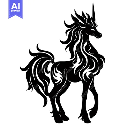Aset premium populer: Black and White Stylized Silhouette of a Unicorn