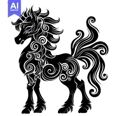 Aset premium populer: Ornamental Black and White Silhouette of a Unicorn