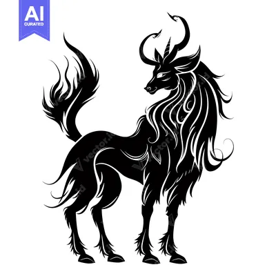 Popular premium asset: Black and White Silhouette of a Mythical Creature with Swirling Horns
