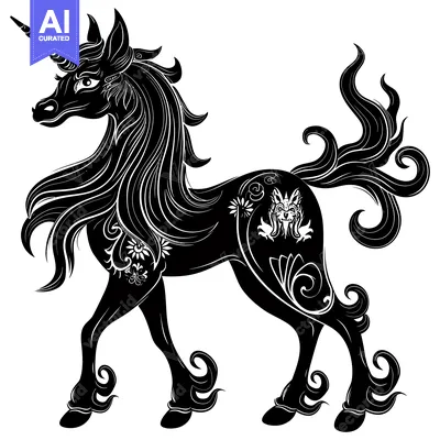 Popular premium asset: Black and White Stylized Unicorn with Floral Designs