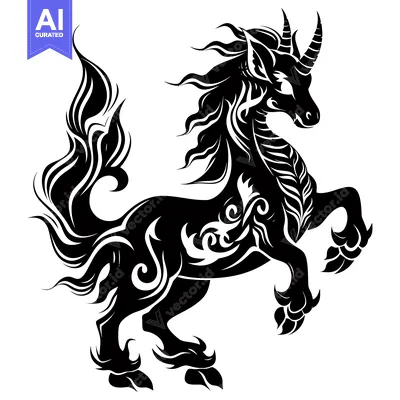 Aset premium populer: Black and White Ornamental Horse Design