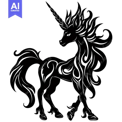 Aset premium populer: Stylized Silhouette of a Unicorn with a Long Horn and Flowing Mane