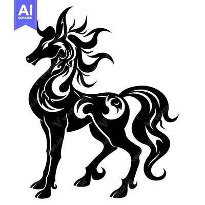 Popular premium asset: Black and White Stylized Horse with Floral Designs