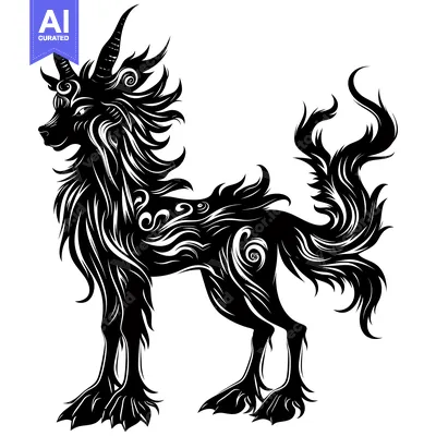 Popular premium asset: Black and White Stylized Illustration of a Wolf-Like Creature with Hor