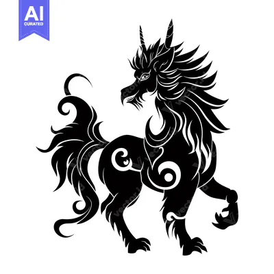 Popular premium asset: Black and White Stylized Illustration of a Mythical Creature with Horn