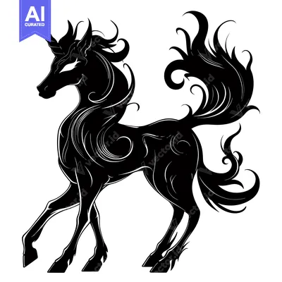 Aset premium populer: Black and white silhouette of a stylized unicorn