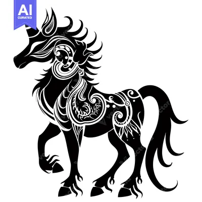 Premium design asset: Ornate Black and White Silhouette of a Unicorn