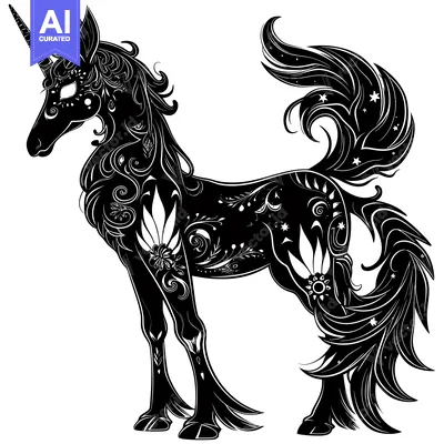 Popular premium asset: A Black and White Ornate Silhouette of a Unicorn