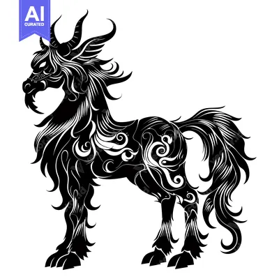 Aset premium populer: Ornate Black and White Silhouette of a Mythical Horse-Like Creature