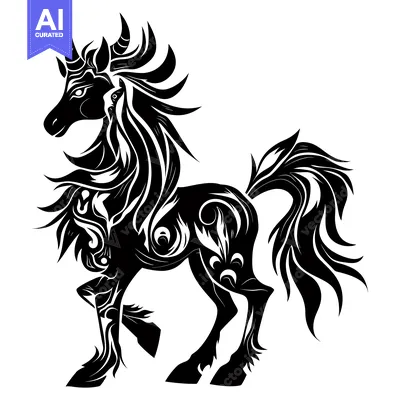 Popular premium asset: Ornamental Black and White Silhouette of a Unicorn