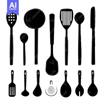 Black and White Silhouettes of Kitchen Utensils