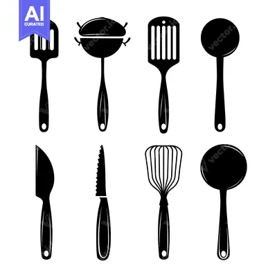 Premium design asset: Black Silhouettes of Kitchen Utensils
