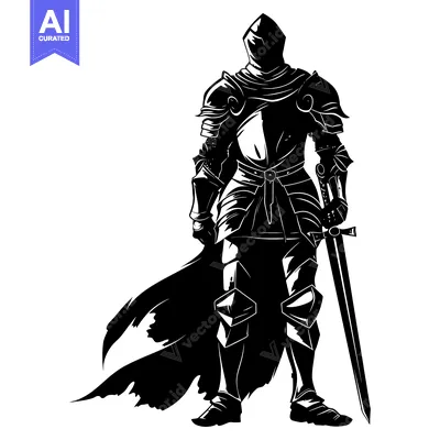 Aset premium populer: A Silhouetted Medieval Knight Standing With Sword and Cloak