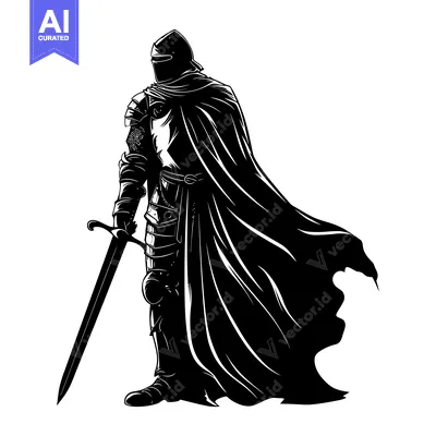 Aset premium populer: Silhouette of a Medieval Knight with a Sword and Cape