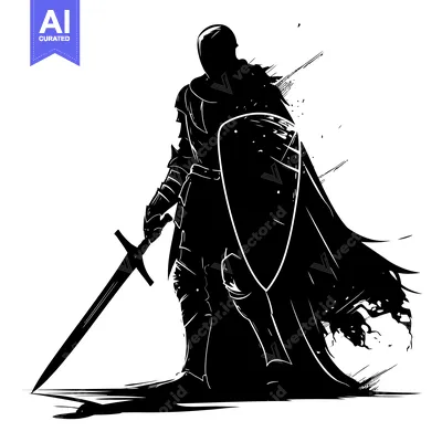 Premium design asset: Silhouette of a Knight with Sword and Shield