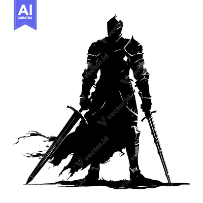 Aset premium populer: Silhouette of a knight in full armor holding a sword