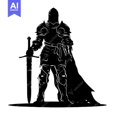 Premium design asset: Silhouette of a Knight in Full Armor Holding a Sword