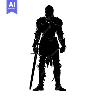 Premium design asset: Silhouette of a medieval knight holding a sword