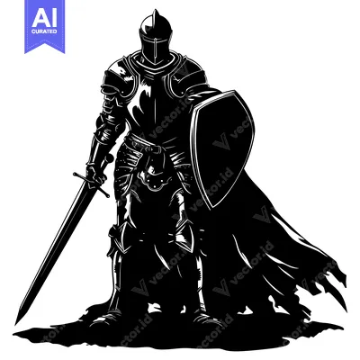 Popular premium asset: Silhouette of a medieval knight with sword and shield