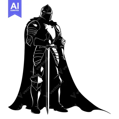 Aset premium populer: A Silhouette of a Knight in Full Armor Holding a Sword