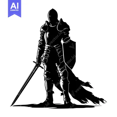 Popular premium asset: Silhouette of a Medieval Knight with Sword and Shield