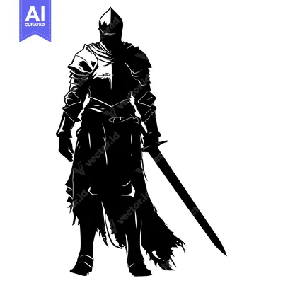Popular premium asset: Silhouette of a Medieval Knight in Full Armor Holding a Sword