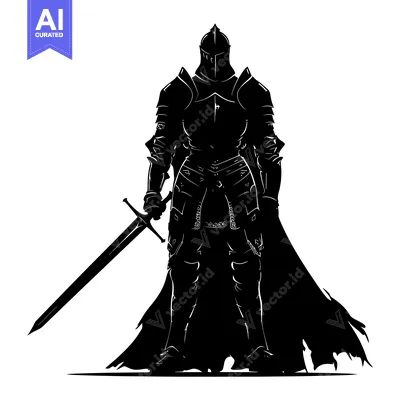 Aset premium populer: Silhouette of a Medieval Knight in Full Armor Holding a Sword